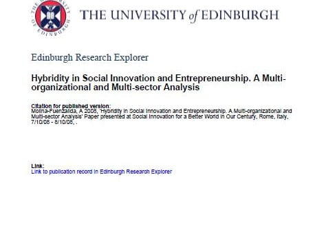 Hybridity in Social Innovation and Entrepreneurship. A Multi-organizational and Multi-sector Analysis